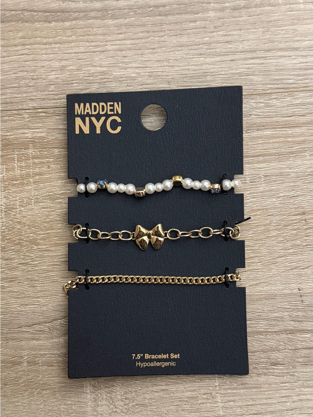 Madden NYC Gold Bow Pearl 3 Piece Bracelet Set NWT